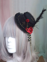Accessoire Cheveux Gothique Lolita Fleur Perle Chaîne Chapeau Lolita Noir Plume Déguisements Halloween