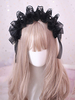 Accessoire de cheveux gothique Lolita Ruffle Bow Pearl Lace Black Déguisements Halloween