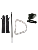 Accessoires Costume Great Gatsby Robe Charleston 1920s Coiffe Gants Perles Collier Porte-Cigarette Déguisements Halloween Vintage