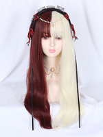 Accessoires de Lolita blancs bordeaux de fibre de bloc de couleur de frange de perruques Lolita douces