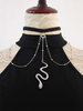 Accessoires gothiques Lolita Chaînes argentées Tour de cou imprimé serpent Métal Divers