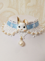 Accessoires Sweet Lolita Bleu Ciel Clair Dentelle Polyester Fibre Ras Du Cou Motif Lapin Divers