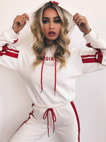 Activewear 2 pièces ensembles rayures polyester manches longues à capuche décontracté pour la course