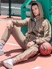 Activewear Homme 2 Pièces Color Block Manches Longues Capuche Kaki