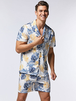 Activewear Homme 2 pièces Imprimé Manches Courtes Col Rabattu Blanc