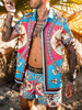 Activewear Homme 2 Pièces Imprimé Manches Courtes Col Rabattu Bleu Ciel Clair