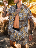Activewear Homme 2 pièces Imprimé Manches Courtes Col Rabattu Jaune