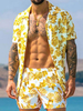Activewear Homme 2 pièces Imprimé Manches Courtes Col Rabattu Jaune