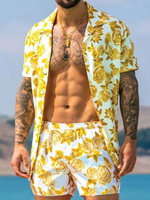 Activewear Homme 2 pièces Imprimé Manches Courtes Col Rabattu Jaune