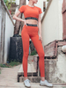 Activewear Yoga Vêtements Polyester Orange Sans manches Sexy Workout Clothing Stretchy