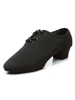 Adorables chaussures de latine en tissu noir à talons épais et bout rond