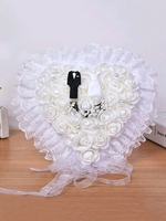 Anneau de mariage porteur oreiller dentelle été satin tissu dîner de répétition blanc oreillers de mariage