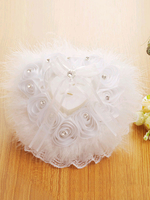 Anneau porte oreillers plumes de dentelle strass noeuds fournitures de cérémonie de mariage blanc