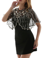 Années 1920 Great Gatsby Accessory Flapper Dress Cape Paillettes Sheer Women Poncho Déguisements Halloween