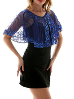 Années 1920; Great Gatsby Cape Flapper Dress Poncho Blue Sequin Sheer Women Retron Accessory Déguisements Halloween