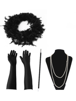 Années 1920 Mode Grand Gatsby Accessoires Flapper Femmes Plumes Perles Collier Tabac Pipe Gants Ensemble Déguisements Halloween