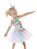 Arc En Ciel Licorne Robe 2022 Enfants Cadeau Noël Toussaint Costume Filles Princesse Tutu Avec Bandeau Déguisements Halloween