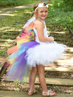 Arc En Ciel Licorne Robes 2022 Petites Filles Princesse Tutu Asymétrique Enfants Cadeau Noël Toussaint Costume Déguisements Halloween