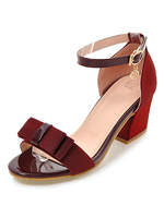 Arc rouge lin Decor Ankle Strap Chunky talon sandales féminines Mid sandales à talon