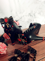 Arcs noirs ronds chaussures de lolita en cuir PU