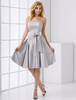 Argent de demoiselle d’honneur robe grise Satin robe de Cocktail courte avec Bow Sash