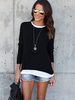 Attrayant tee shirt en coton mélangé bicolore style de faux deux-pièces col rond manches longues