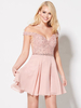 Avec Robe De Bal Sans Manches Courte A-ligne Bateau Cou Dos Nu Polyester Camée Robe De Soirée Marron