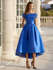 Avec robe de cocktail élégante courte longueur de thé en tissu satiné à épaules dénudées