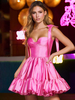 Avec robe de soirée courte col en cœur taffetas plissé