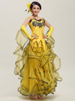 Bal robe jonquille Tulle volants sans manches Ballroom Dancing Costume Déguisements Halloween