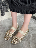 Ballerines à strass pour femmes bout rond nœud Mary Jane