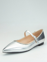 Ballerines argentées avec strass et bout pointu chaussures plates Mary Jane