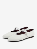 Ballerines blanches pour femmes chaussures plates Mary Jane à bout rond