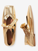 Ballerines dorées à bout carré et détails noués métalliques