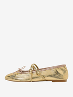 Ballerines Dorées Avec Nœuds Bretelles Réglables À Bout Carré Chaussures Plates