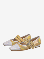 Ballerines en cuir PU à bout carré multicolore avec boucle pour femmes