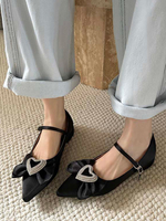 Ballerines En Soie Et Satin À Bout Pointu Avec Nœuds Chaussures À Lacet Femmes