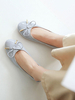 Ballerines femme argent vernis à cuir synthétique avec noeud