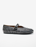Ballerines Femme Noires Strass Clou Bout Rond Mary Jane Chaussures Plates À Boucle