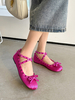 Ballerines femmes avec rivet nœud à bout rond nœud croisé en satin