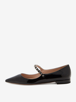 Ballerines Mary Jane noires à bout pointu et strass pour femmes