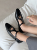 Ballerines noires à bout carré avec strass découpés et détails de boucle chaussures plates pour femmes