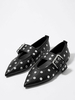 Ballerines Noires À Bout Pointu Cloutées Chaussures Bride Large Réglable