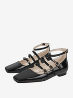 Ballerines noires femmes bout carré boucle détail chaussures plates pour les femmes