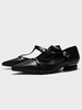 Ballerines noires pour femmes en cuir PU bout pointu T-Type Bandage en cuir PU ballerines