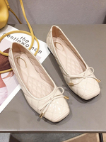 Ballerines Plates Femmes à Cuir Synthétique Décors avec Noeud à Lacets Unicolore avec Bout Pointu Carré Plates Femmes Comfortable