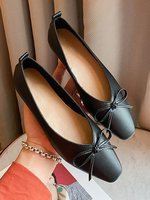 Ballerines Plates Femmes Elastique à Cuir Synthétique avec Bout Rond Décors avec Noeud Unicolore Comfortable
