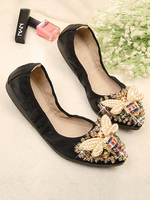 Ballerines Plates Femmes Elastique à Cuir Synthétique avec Bout Rond Décors avec Paillettes Bicolores Comfortable