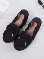 Ballerines Plates Femmes Elastique en Paillettes à Cuir Synthétique avec Bout Rond Décors avec Noeud Unicolore Comfortable