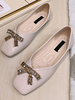 Ballerines Plates Femmes Vernis à Cuir Synthétique Décors avec Noeud avec Bout Carré en Métale Bicolores Ballerines Plates Femmes Comfortable